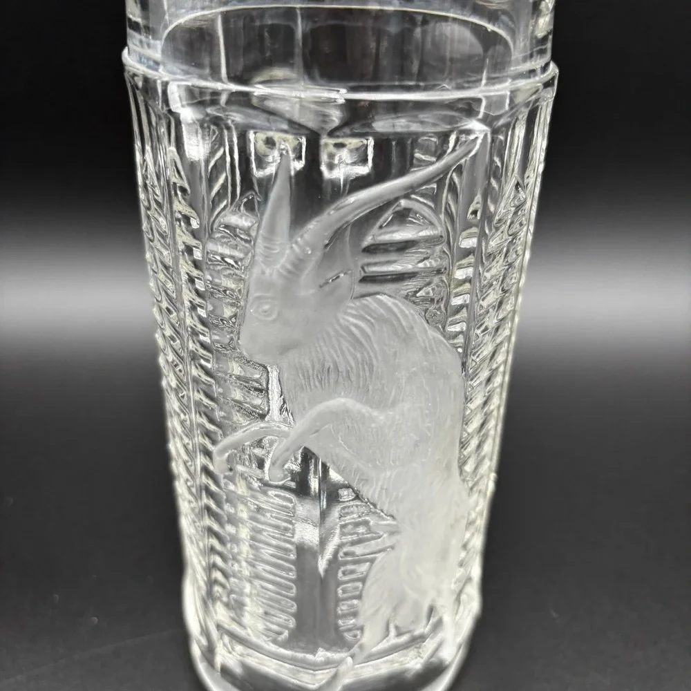 Bohemian Pressed‎ Glass German Tankard Mug Stein w Etched Ram Goat VTG 7.5